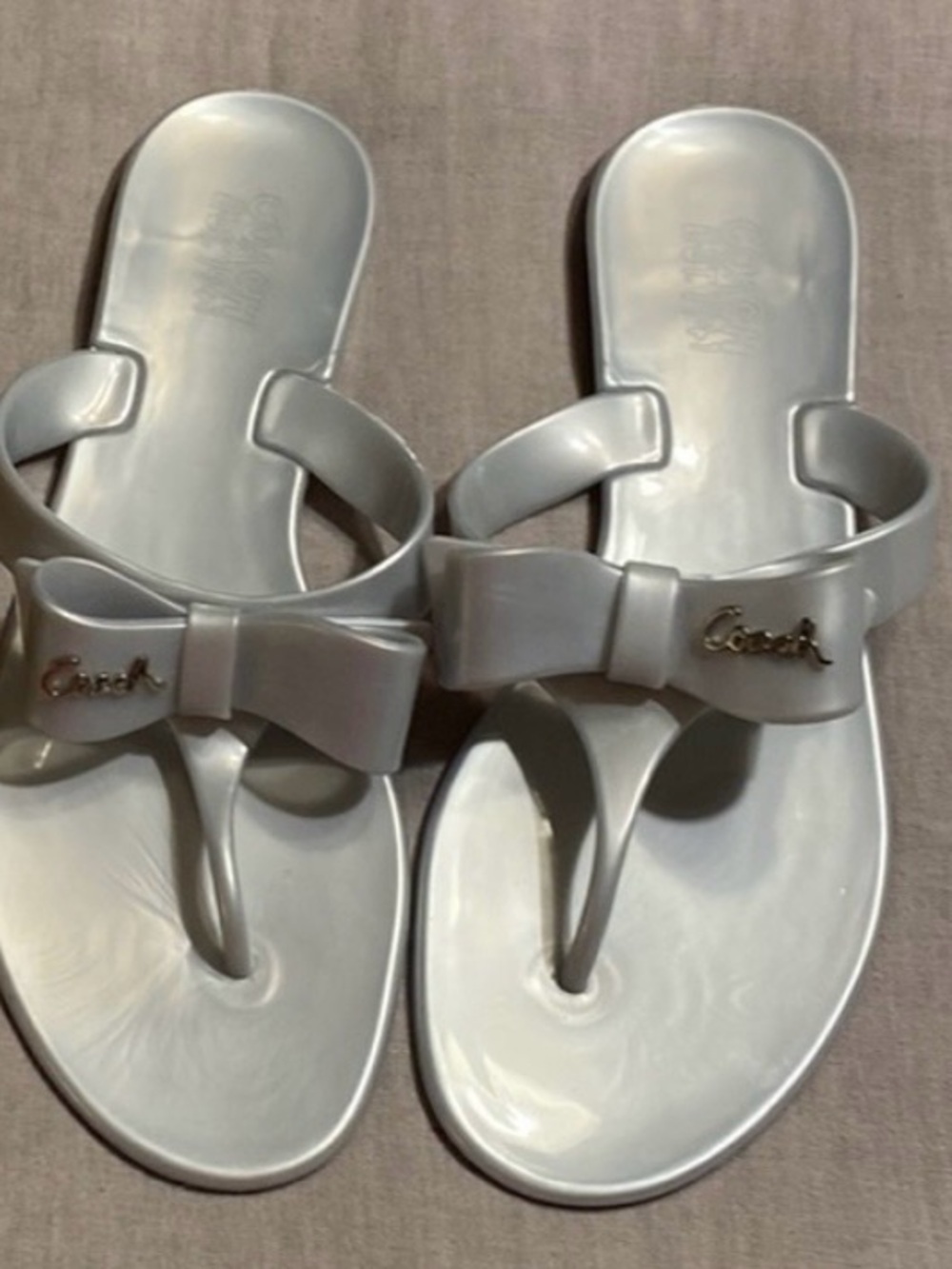 Coach sandals metallic silver size 8